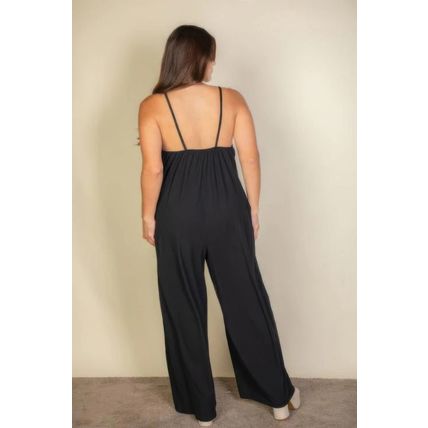 Women's Plus spaghetti strap solid wide jumpsuit