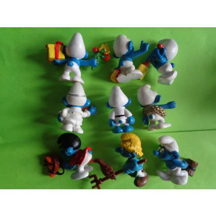 Job lot of 9 modern smurfs hobby horse brainy judo gift rake gold wreath doctor
