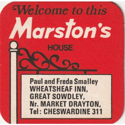 BEER MAT - MARSTONS BREWERY - WHEATSHEAF INN, GREAT SOWDLEY -(Cat No 236)-(1979)