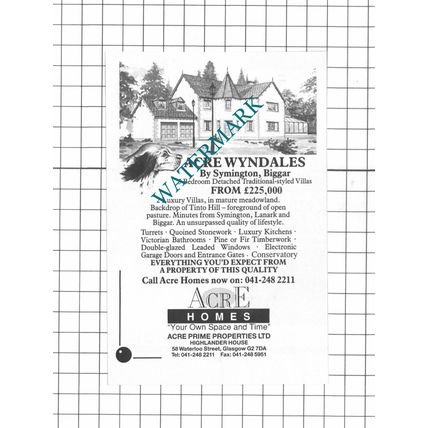 Wyndales Symington Biggar House Sale Advert - 1991 Clipping