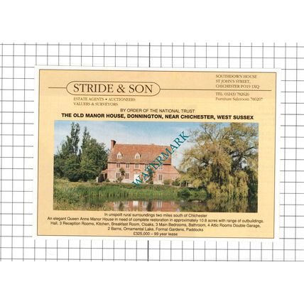 The Old Manor House Donnington Sussex Sale Advert - 1991 Clipping