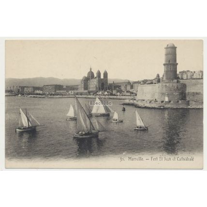 MARSEILLE Fort St Jean et Cathédrale France early 20th C. RPPC No. 51