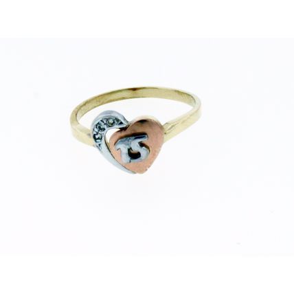 New real Solid 14k Gold Multi Tone 3 Color Sweet 15 Heart Ring Size 7 15 años