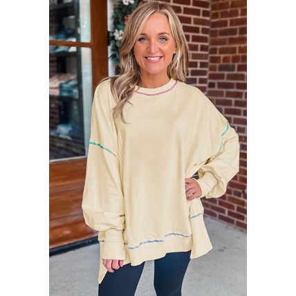 Contrast Stitching Split Baggy Sweatshirt