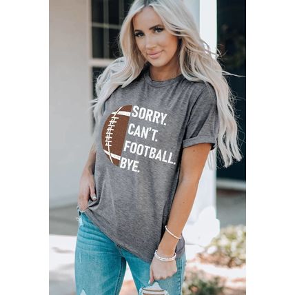 Gray American Football Graphic Casual T Shirt