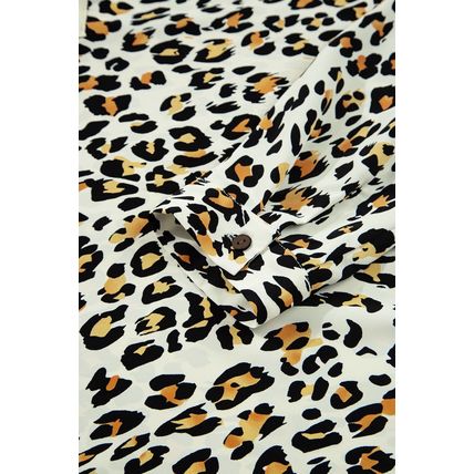 Khaki Leopard Print Contrast Striped V Neck Blouse