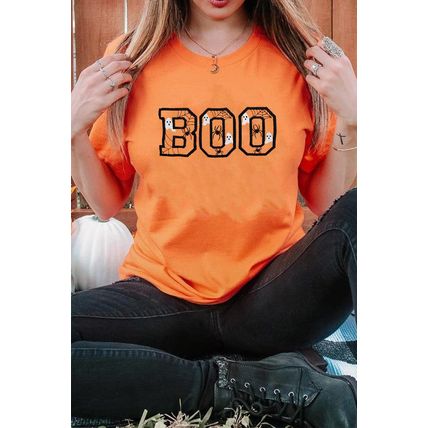 Orange BOO Halloween Ghost Spider Embroidered Graphic Tee
