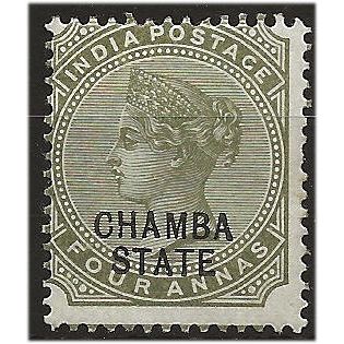 Chamba (ICS) 1887 SG10 4a Olive-Green Mounted Mint . ..