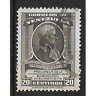 VENEZUELA 1950 BIRTH BICENTENARY OF MIRANDA 20c BROWN SG841 FINE USED