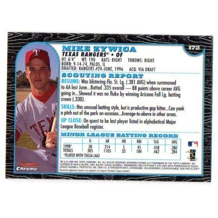 1999 Bowman Chrome Mike Zywica Rookie Card - Card # 172