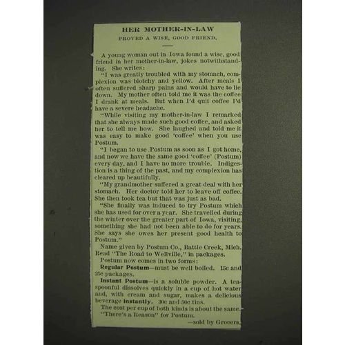 1914 Postum Drink Ad - Her Mother-in-Law