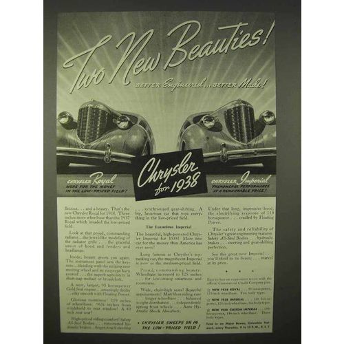 1938 Chrysler Royal, Imperial Car Ad - New Beauties