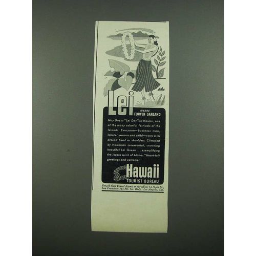 1938 Hawaii Tourist Bureau Ad - Lei Means Flower Garland