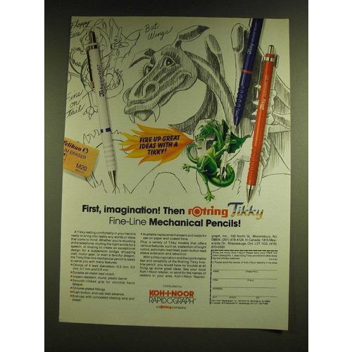 1990 Rotring Tikky Fine-Line Mechanical Pencils Ad - First, imagination!