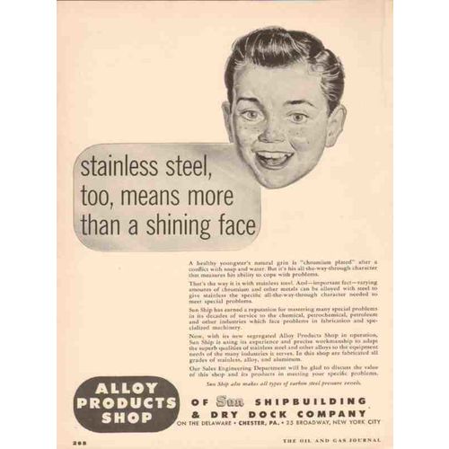 SUN SHIPBUILDING DRY DOCK COMPANY 1955 stainless steel vintage ad