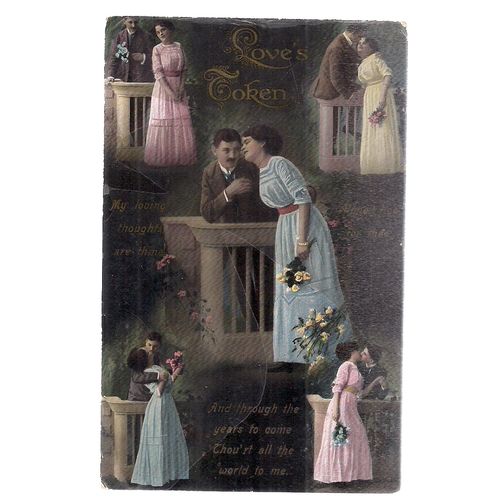 LOVE'S TOKEN, LOVERS used antique postcard not posted =