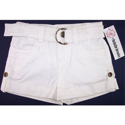 NWT Christie Brooks Girl's White Short Shorts with Belt, 7 or 8