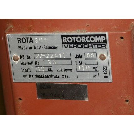 BAUER ROTORCOMP Rota 3B AIR COMPRESSOR SCREW HP Verdichter 5400RPM 210PSi US