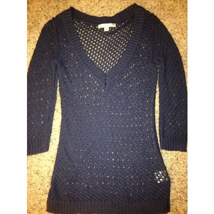 Top/ Sweater Net-like Women Size S NEW w/ V-Neckline Navy Blue/ Knitted Top