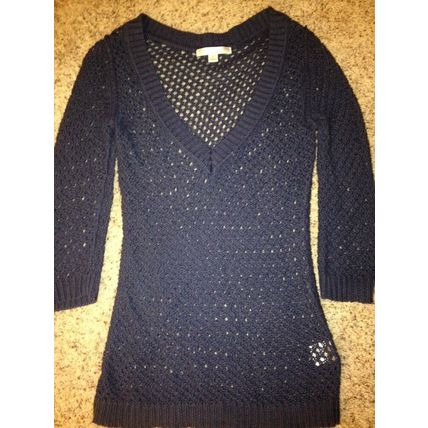 Top/ Sweater Net-like Women Size S NEW w/ V-Neckline Navy Blue/ Knitted Top