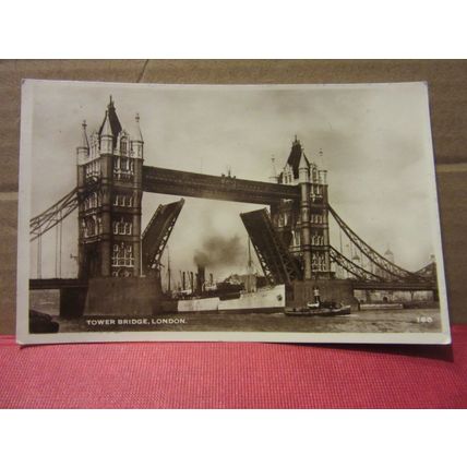 TOWER BRIDGE, LONDON used vintage postcard RP. 1955 postmark... =