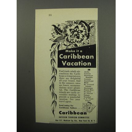 1951 Caribbean Interim Tourism Committee Ad - Make it a Caribbean Vacation
