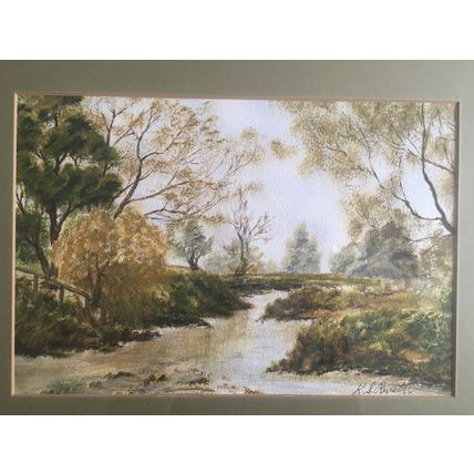 Original Watercolour Painting The River Lark by K. S. Rivett 1990 Mildenhall