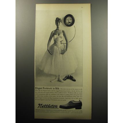 1957 Nettleton Shoes Ad - Elegant footwork in silk