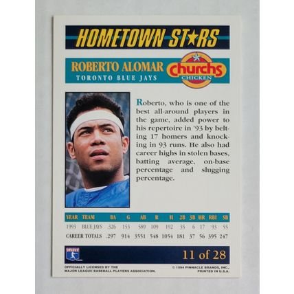 1994 Pinnacle Churchs Chicken Roberto Alomar Hometown Star Card #11
