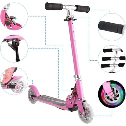 Hikole Scooter for Kids-3 Adjustable Heights-Foldable-LED-PINK-NEW-FAST SHIPPING