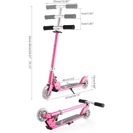 Hikole Scooter for Kids-3 Adjustable Heights-Foldable-LED-PINK-NEW-FAST SHIPPING
