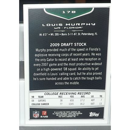2009 Bowman LOUIS MURPHY (Florida/Raiders) ROOKIE CARD #178
