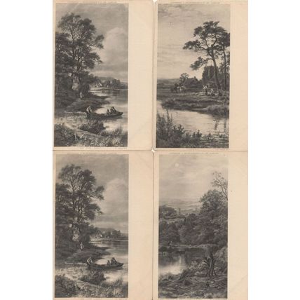 London Barge River Boats 4x Antique Painting Postcard s
