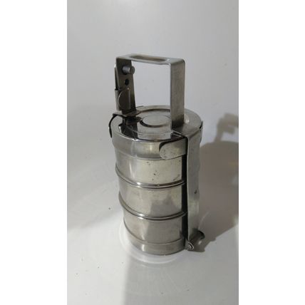 Tiffin tin portable lunchbox 3 pots triple dinner stainless steel natraj indian