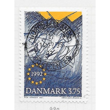 DENMARK DANMARK 1992 SINGLE EUROPEAN MARKET EU STARS USED 3.75Kr