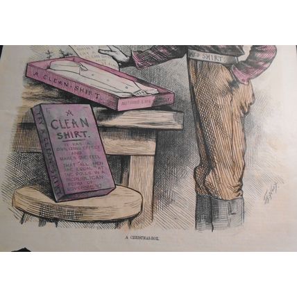 Bloody-shirt] A Christmas-box by Thomas Nast; Harper's Weekly 1879 Hand-colored