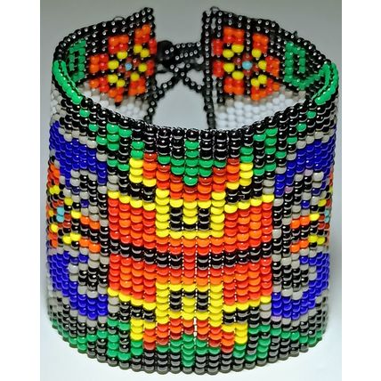 Traditional Huichol Art. Mexico Glass Seed Beads Bracelet. Animal Instinct 2