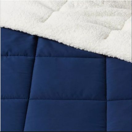 NAVY BLUE Microfiber Reversible Comforter Full/Queen Faux Shearling Washed,