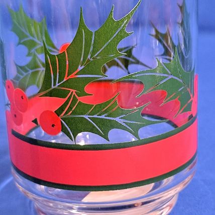 Lot 4 LIBBEY HOLLY & BERRIES 16oz Glass Flat TUMBLERS Christmas Cooler Water