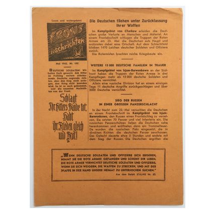 WW2 Soviet/Russian Air Drop Leaflet Illustrated by Erich Weinert. - Code 1482.