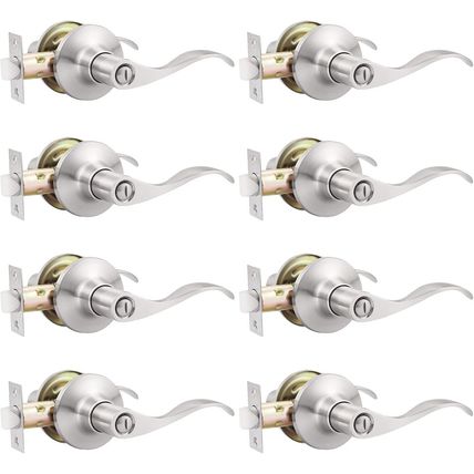 GOBEKOR 8 Pack Brushed Nickel Privacy Door Levers Bedroom Bathroom Door Handles