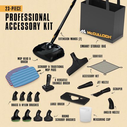 Mcculloch MC1385 Deluxe Canister Steam Cleaner, 2-Hour Runtime, Chemical-Free, 2