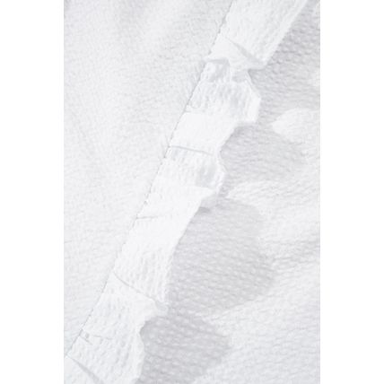 White Striped Ruffle Short Bubble Sleeve Shirt
