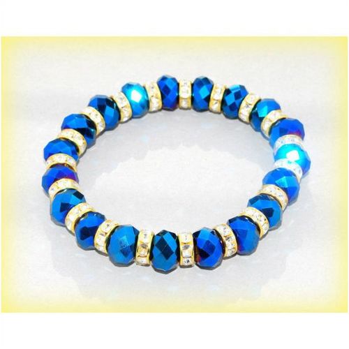 Blue & Clear Crystals Gold Plated Roundels Bracelet Bangle Jewellery 1556