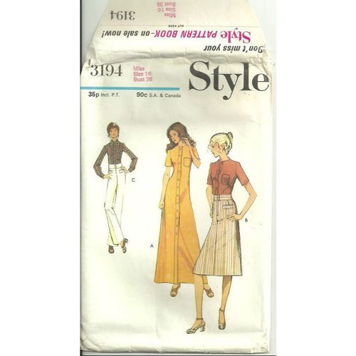 Style 3194 Sewing Pattern Misses' Dress Blouse Skirt & Trousers Size 16 Uncut