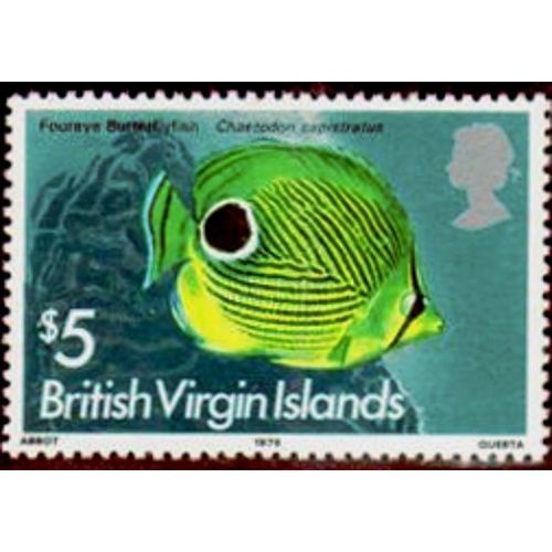 BVI Virgin 1975 Fish $5 Foureye Butterfly Unmounted Mint NHM SG 346 Sc 300 Stamp