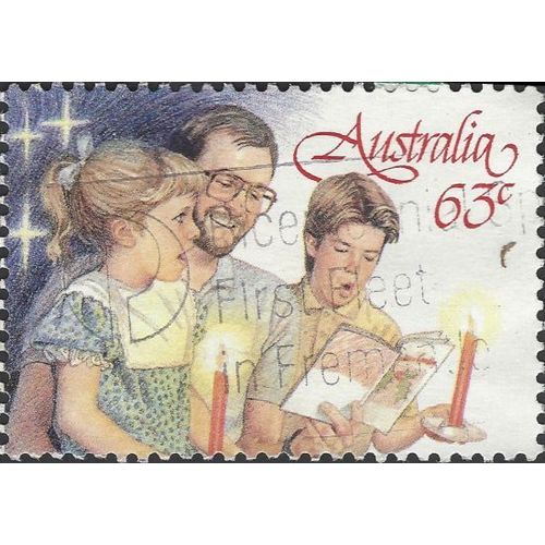 AUSTRALIA, CHRISTMAS, Father and Children Carolsinging, red 1987, 63c, #2