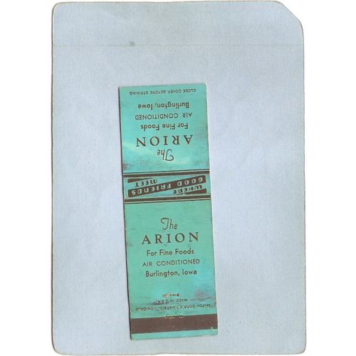 IA Burlington Matchcover The Arion For Fine Foods state_box3~22