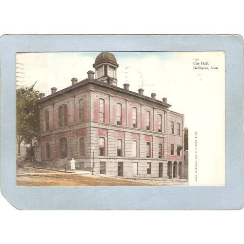IA Burlington Postcard City Hall w/Police Station state_box3~25