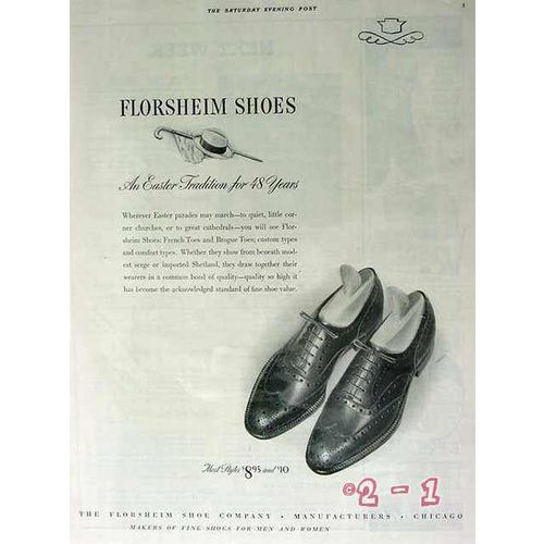 FLORSHEIM SHOE COMPANY 1940 Easter Tradition 48 years men vintage ad